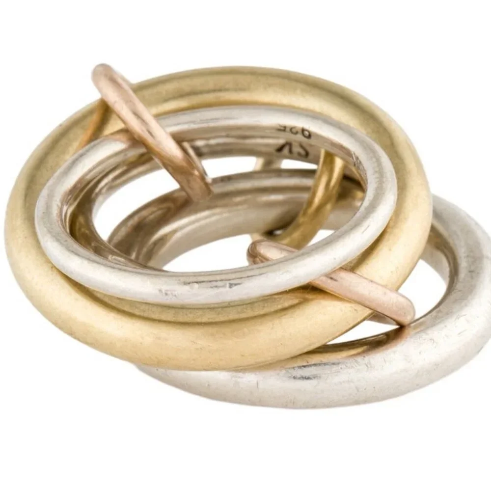 SPINELLI KILCOLLIN 18K 750 YELLOW GOLD & STERLING CICI NOIR 4 BAND STACKED RING - Picture 11 of 11